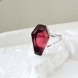 Handmade Sterling Silver Coffin Ring, Natural Red Garnet, Gothic Statement