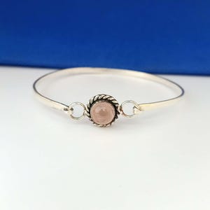 Rose Quartz Sterling Silver Bangle - Special Jewellery for Her,  Handmade in the UK