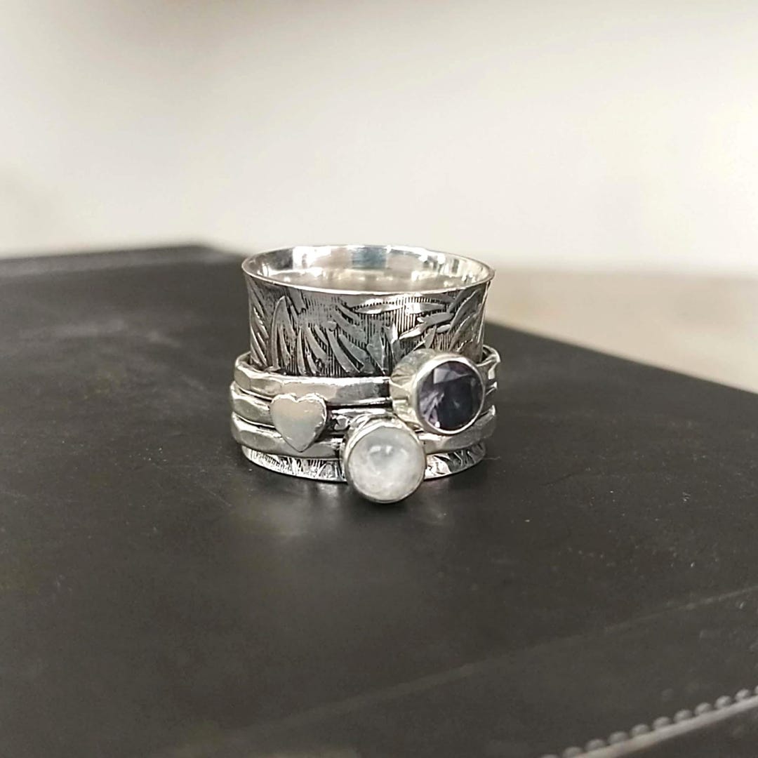 Photo inspiration: Picture Idea: Anxiety Relief Spinner Ring Rainbow Moonstone Amethyst Sterling