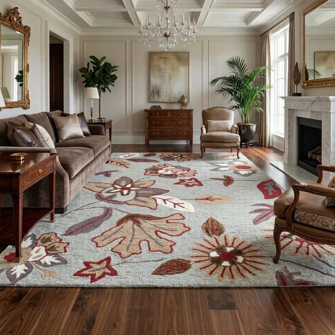 Modern Floral Hand Tufted Rug, Sage Green Terracotta Area Rug for ...