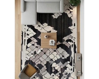 Hand Tufted Wool Rug | Modern Abstract Grey, Black, and Ivory Loop Home Decor Carpet