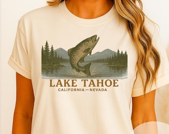Lake Tahoe T-Shirt: Vintage Fishing Tee, California Nevada Comfort Colors