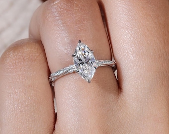 1.5 CT Marquise Cut Lab Grown Diamond Engagement Ring, 18K Gold Wedding Ring, Anniversary Ring, Gold Solitaire Band, Promise Ring for Her