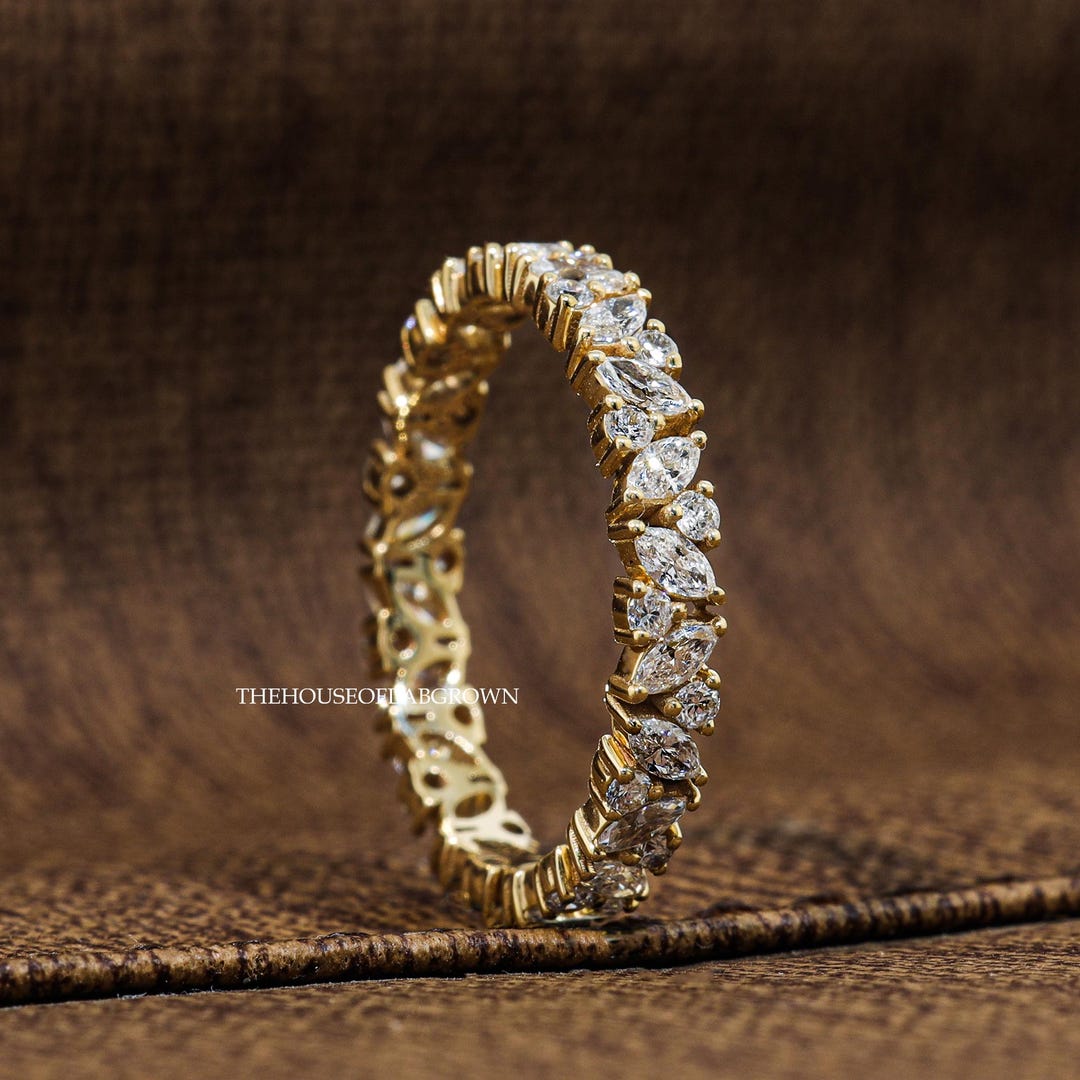 Round Lab Grown Diamond Band Marquise Eternity Wedding Band Full ...