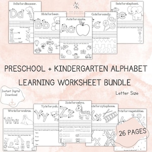 Alphabet Learning Worksheets: Preschool Kindergarten Activities (PDF Printable)