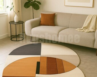 Modern Round Area Rug – Abstract Geometric Color Block Carpet - Etsy