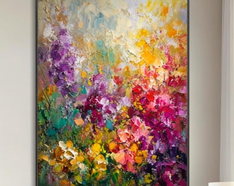 Abstract Colorful Floral Wildflower Field Texture Wall Art Colorful Floral Canvas Painting Garden Art Decor Painting Living Room Art Modern