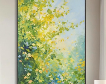 3D Abstract Painting of Green Trees | Textured Plant Wall Art | Custom Hand Canvas Art | Modern Living Room Wall Decor | Nature-Inspired Art