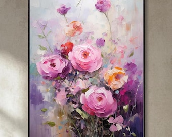 Abstrakte Blumen Ölgemälde Rosa lila Blüten Wandkunst Moderne Dekoration 3D Struktur Garten Pflanzen Kunst Wohnzimmer Schlafzimmer Flur Bild