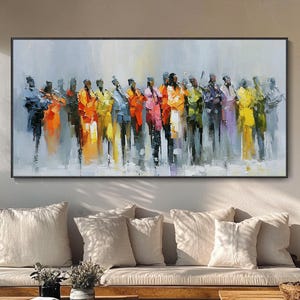 Dipinto astratto band jazz musica murale moderna colorata grande formato soggiorno bar ristorante arte tela murale personaggi decor parete