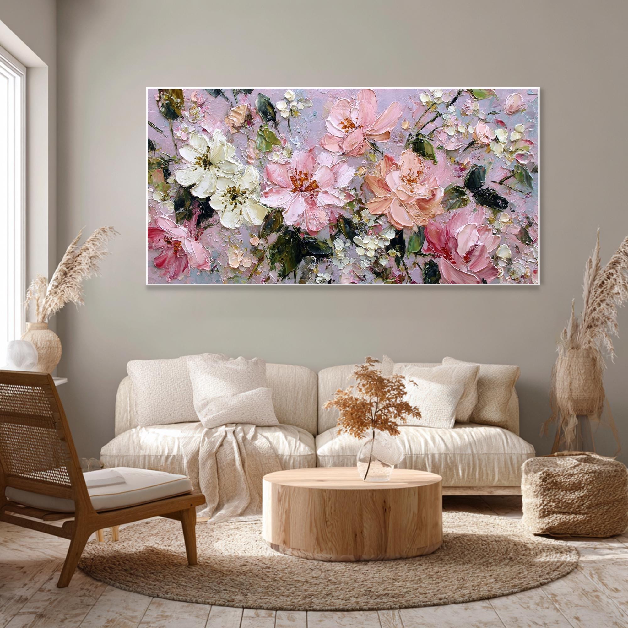 Original Abstract Pink Floral Painting on Canvas | 3D Textured Wall Art ...