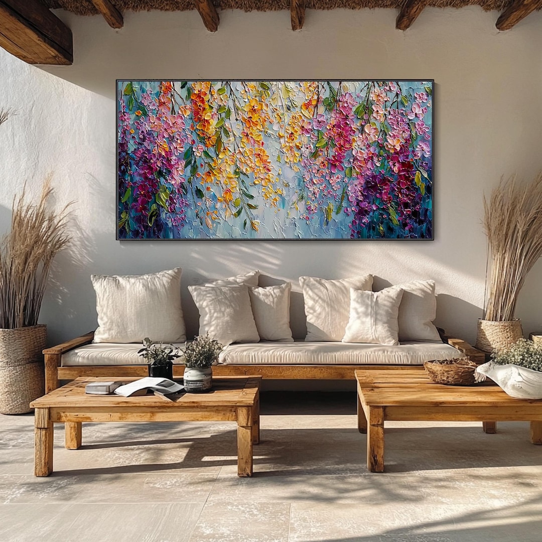 Vibrant Wisteria Flower Oil Painting 3D Textured Flower Wall Art ...