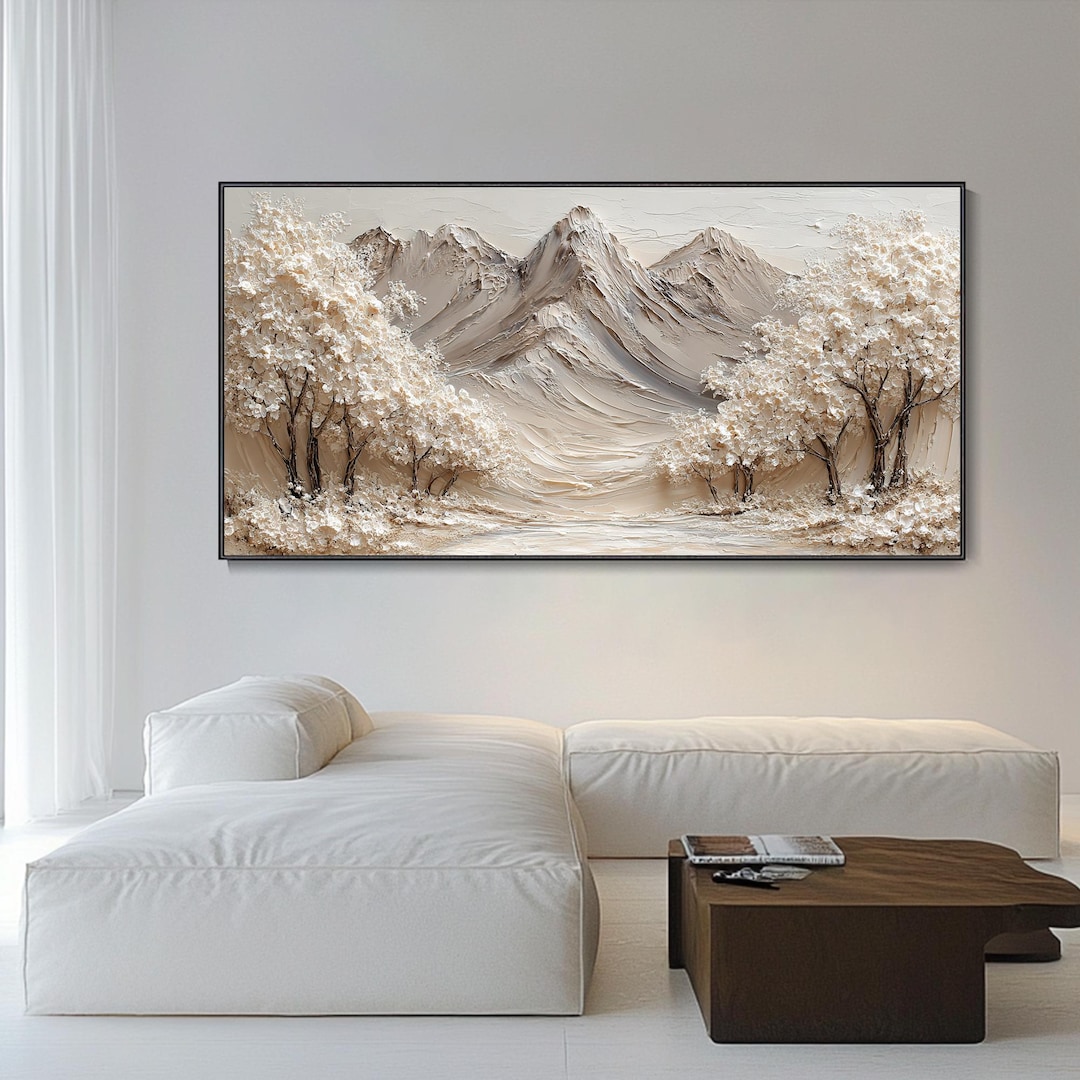 Original 3D White Mountain Landscape Forest Tree Texture Wall Art ...