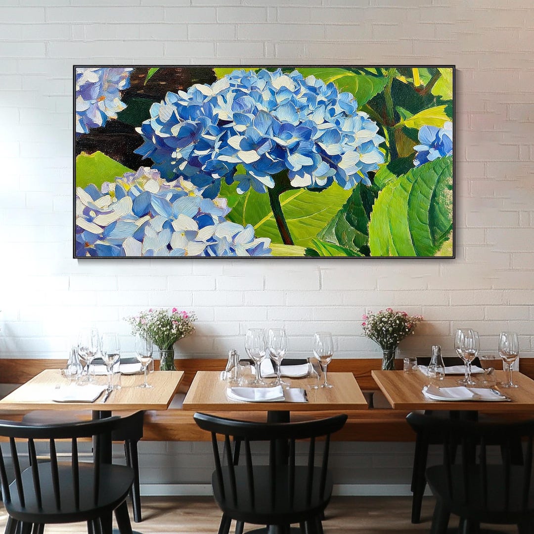 Hydrangea on Canvas 3D Textured Oil Painting Blue Embossed Floral Art ...