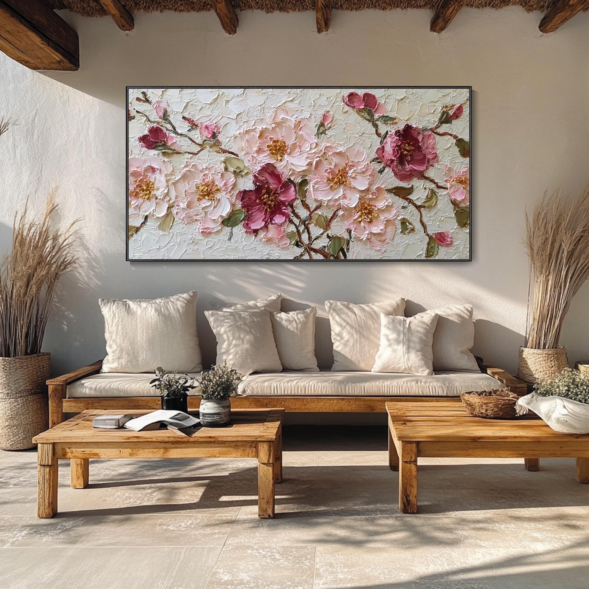 3D Textured Pink Flowers Wall Art Palette Knife Flower Oil Painting ...