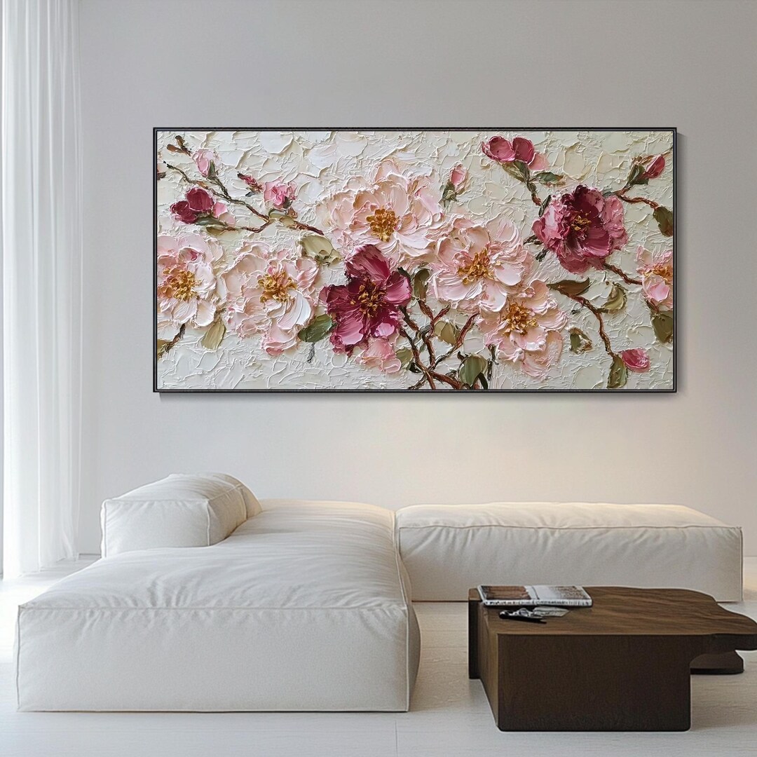3D Textured Pink Flowers Wall Art Palette Knife Flower Oil Painting ...