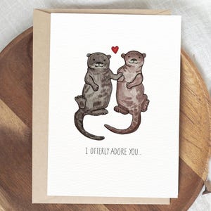 Cartão de Lontra – Eu te adoro como uma lontra – Cartão de felicitações dobrado – Trocadilho fofo com lontra – Aniversário, amor ou qualquer ocasião – Cartão de animal desenhado à mão