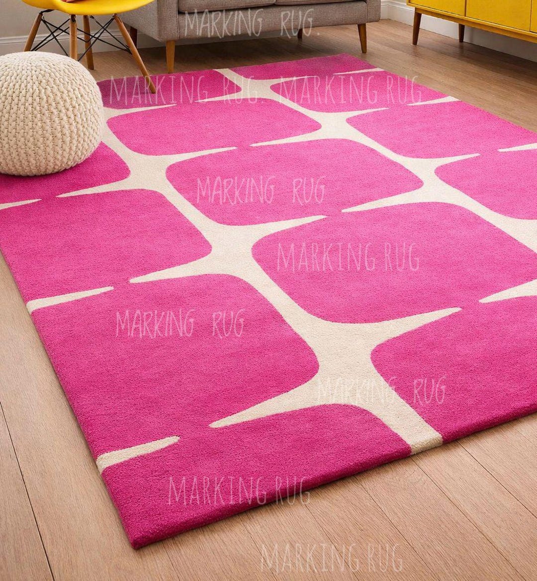 Pink Abstract Rug, Hand Tufted Area Rug, Modern Geometric Carpet. - Etsy