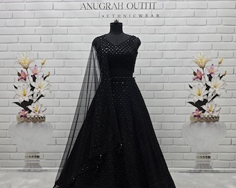 Black Georgette Lehenga Choli: Sequin Embroidery Party Wear