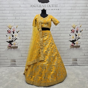 Slub Silk Lehenga Choli: Indian Wedding Partywear with Dupatta
