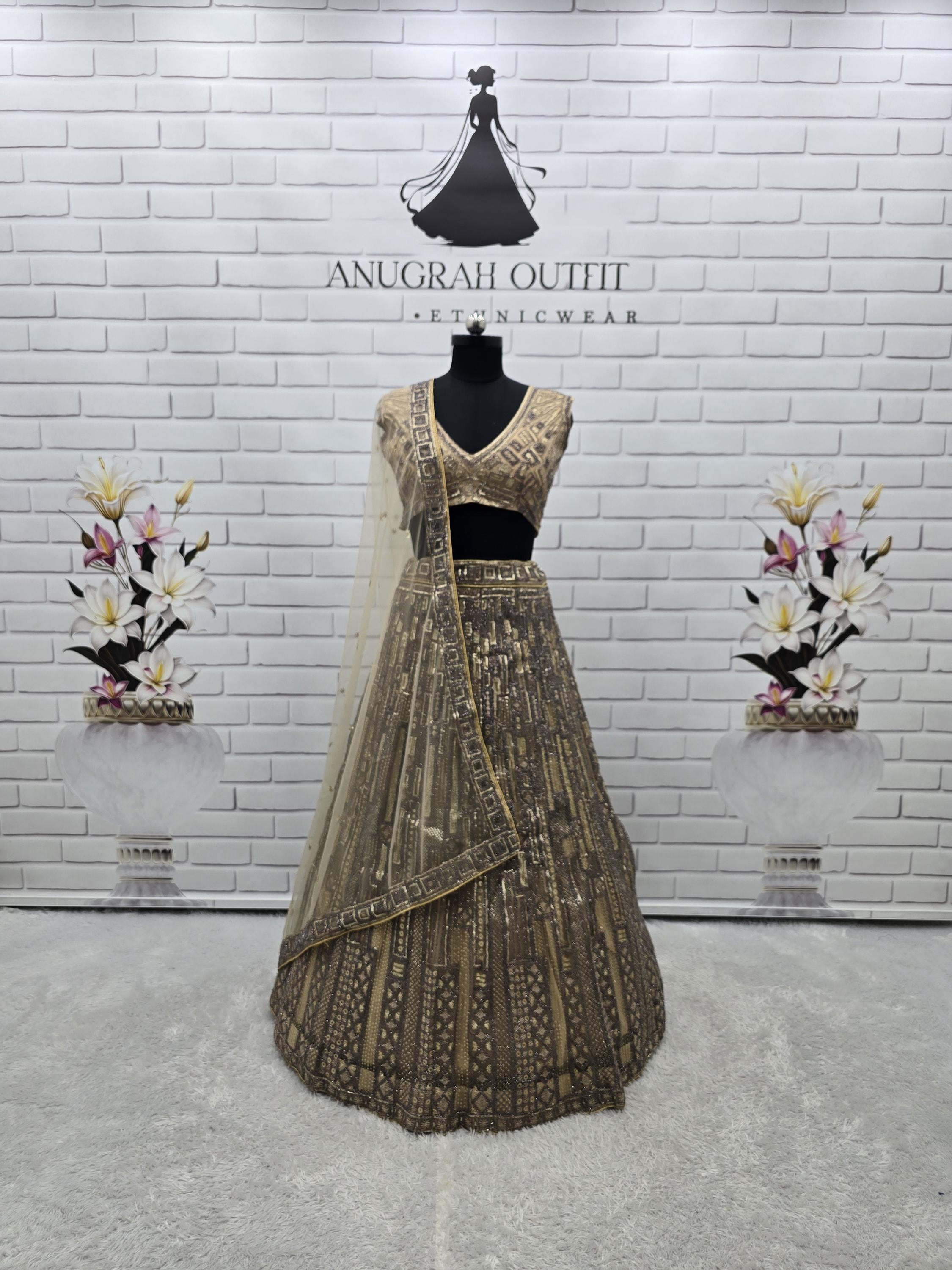 slim fit dress slacks White Marori Gold Lehenga