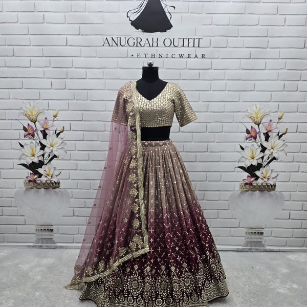Georgette Lehenga Choli: Zari Embroidery Indian Wedding Partywear