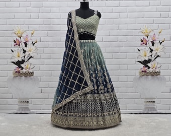 Two Tone Georgette Lehenga Choli, Embroidery Sequence Work, Bridal Lehenga