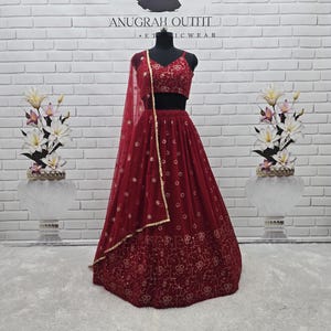 Ready To Wear Red Georgette Lehenga Choli for Wedding, Partywear Lehenga Choli Set for Women, South Indian Asian Fashion