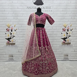 Pink Slub Silk Lehenga Choli: Indian Wedding Partywear