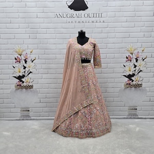 Indian Wear Peach Georgette Lehenga Choli For Women, Indian Partywear Lehenga Choli Set For Women, South Asian Readymade Lehenga Choli