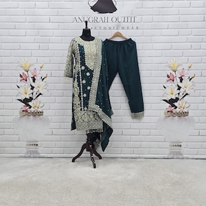 Embroidered Faux Georgette Salwar Suit, Sequence Work Kurti Set, Eid Dress