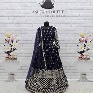 Made To Measure Navy blue Georgette Lehenga Choli With Soft Net Dupatta For Women, Bridal outfit, Party Wear for Weddings, Special Occasions