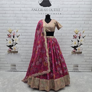 Floral Print Pink Lehenga Choli With Organza Duoatta For Women, Ready Made Party Wear Lehenga Choli Set, Wedding Lehenga, Lehenga Choli