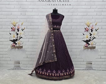 Georgette Sequins Embroidered Lehenga Choli With Net Dupatta, Indian Wedding Outfit