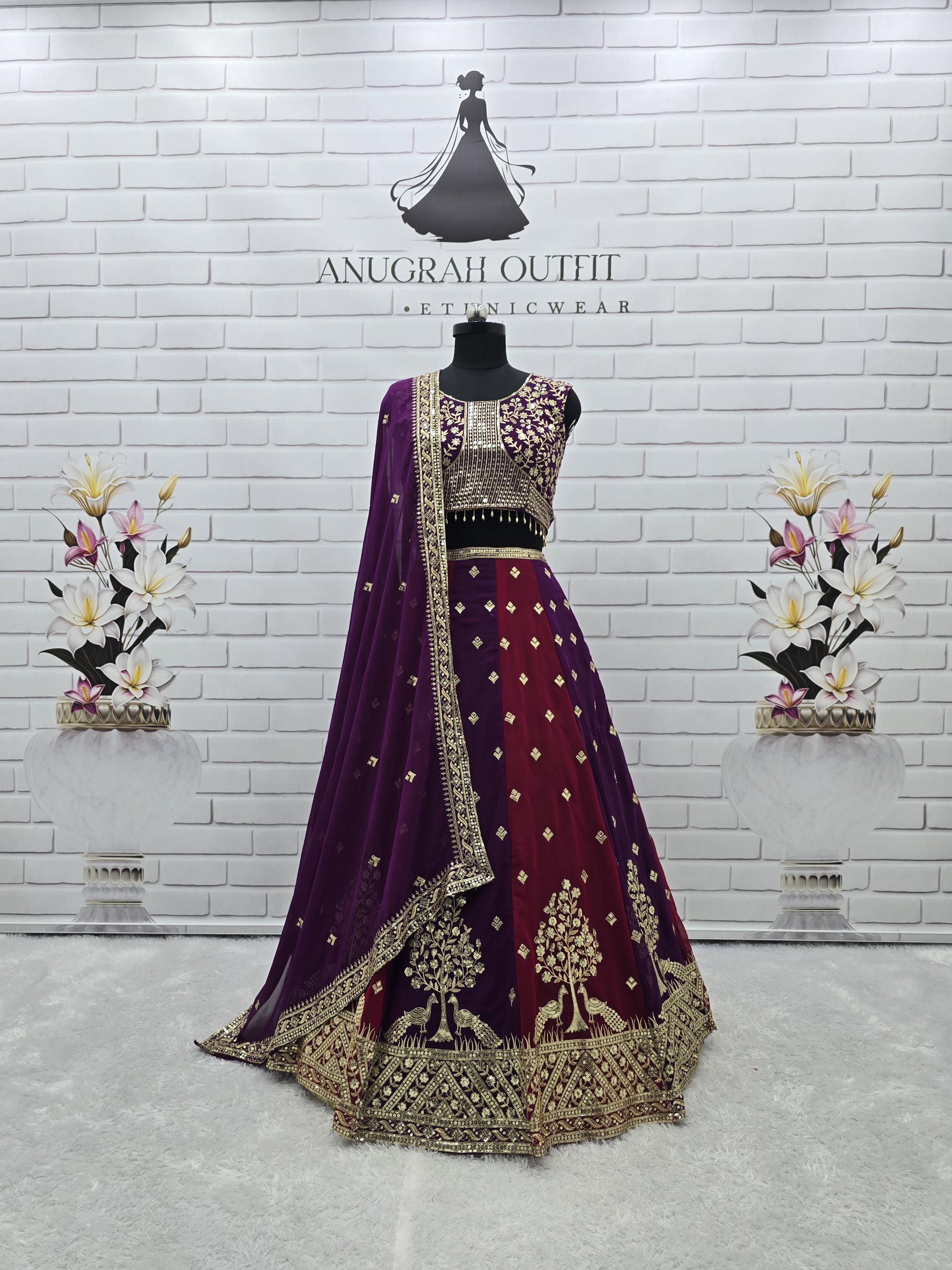 Designer Lehenga Choli: Thread Sequence Work, Indian Party Wear