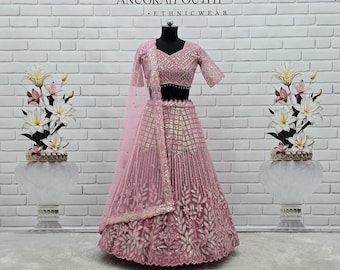 Pink Net Lehenga Choli With Dupatta, Elegant Traditional Outfit for Weddings and Festivals