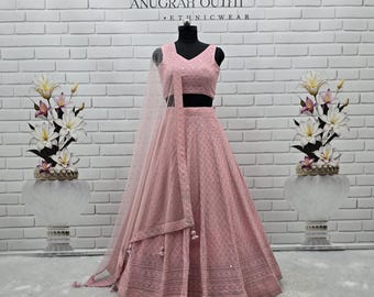 Light Pink Georgette Lehenga Choli Set: Resham & Sequins Embroidery