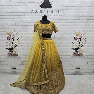 Ready To Wear Two Tone Yellow Art Silk Lehenga Choli For Wedding, Indian Partywear Lehenga Choli Set For Women, South Asian Fashion Outfit
