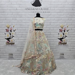 Sequin Embroidered Soft Net Lehenga Choli: Indian Wedding Partywear