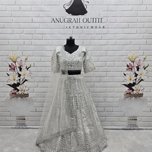 Bollywood Wear White Georgette Lehenga Choli Set With Embroidery Sequins Work For Women,  South Asian Wedding Lehenga, Party wear Lehenga
