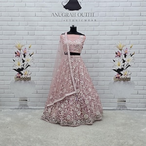 embroidery net dress design Designer net embroidered dress in pink color for party SMALL