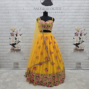 Bridesmaid Lehenga Yellow Soft Net Lehenga Choli For Women Or Girls Ready To Wear Lehenga Indian Wedding Partywear Lengha Choli, Ethnic Wear