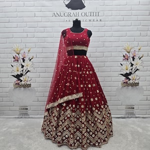Ready To Wear Red Georgette Lehenga Choli for Wedding, Indian Partywear Lehenga Choli Set for Women, South Asian Fashion