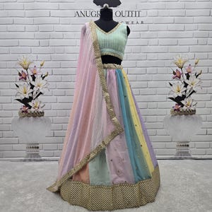 Bridesmaid Lehenga Multicolor Georgette Lehenga Choli For Women, Embroidery Sequence Work Lehenga, Ready To Wear Indian Lehenga Choli