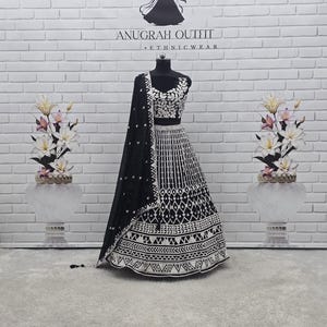 Black Georgette Sequins Embroidered Lehenga Choli Set, Indian Wedding Guest Dress