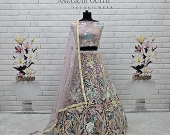 Lavender Sequin Embroidered Lehenga Choli: Soft Net Indian Partywear
