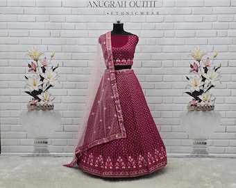 Embroidered Georgette Lehenga Choli Set, Indian Bridal Festive Wear Outfit