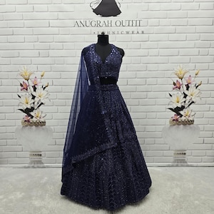 navy blue indian wedding dress wedding navy blue dress Navy Blue Gown with Dupatta- Indian Clothing in Denver, CO and Aurora,
