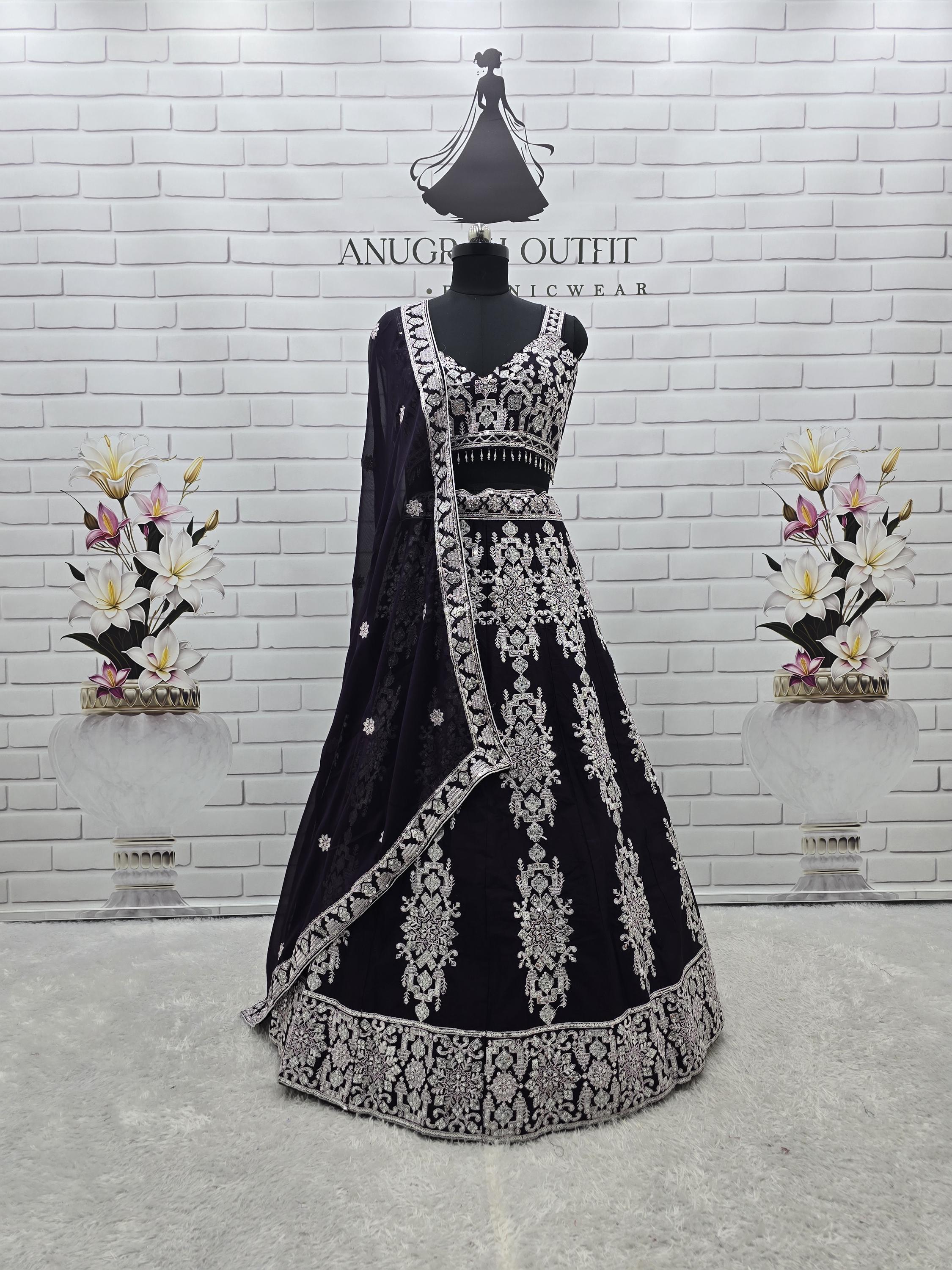 kasturi silk dress Kasturi Silk Lehenga Choli: Rainbow Sequins & Dori Embroidery, Indian Bridal Outfit