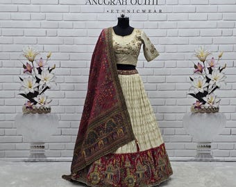 White Dola Silk Lehenga Choli, Embroidered Bridal Set